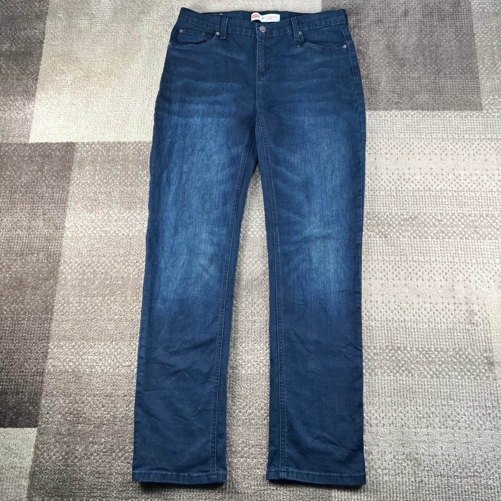 Levis 502 Regular Taper Jeans Womens 30x32 Dark Wash Blue Denim Whiskered